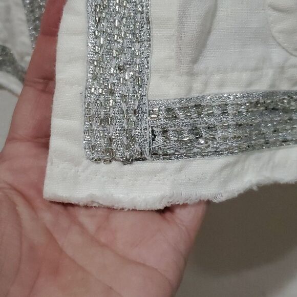Chico's 100% Linen White Jacket Wiih Silver Beading and Sequins - Picture 6 of 16